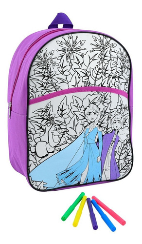 Imagen 4 de 4 de Frozen Mochila Para Colorear Con Marcadores Ditoys 2368