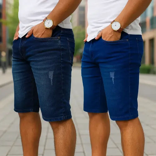 Kit 2 Bermudas Jeans Slim Lycra