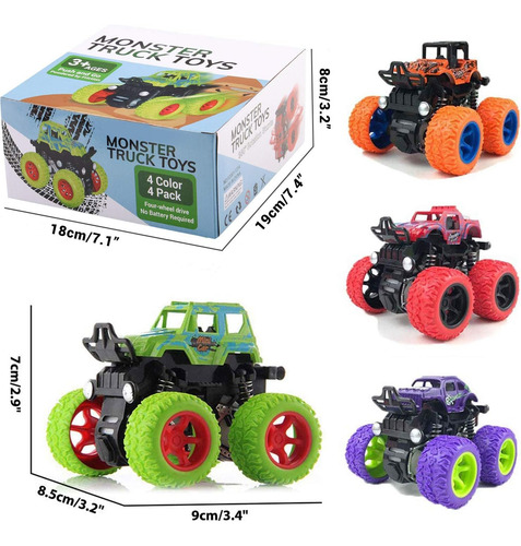 Pacote Com 4 Brinquedos Monster Truck Brinquedo Push And G