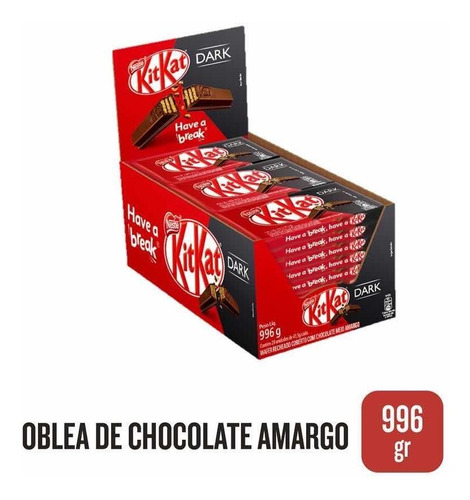 ! Kit Kat Dark X 24u Negro Chocolate Semi Amargo Nestle