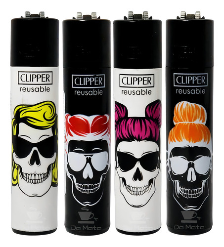 Kit 4 Isqueiros Clipper Skeleton Hair Edição Colecionador
