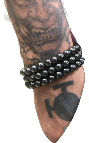 Pulseira Masculina Bolinha Pedra Hematita 8mm 3x Combo Kit Comprimento 19 Cm Diâmetro 8 Cm