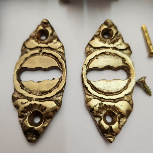 Picaporte Y Pomo Dorado Brillante En Bronce Macizo Artesanal