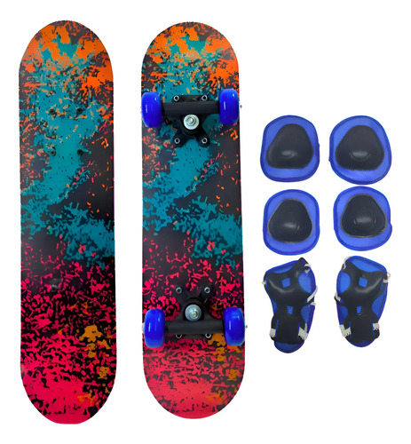 Skate Infantil Radical + Cotoveleira Munhequeira Joelheira