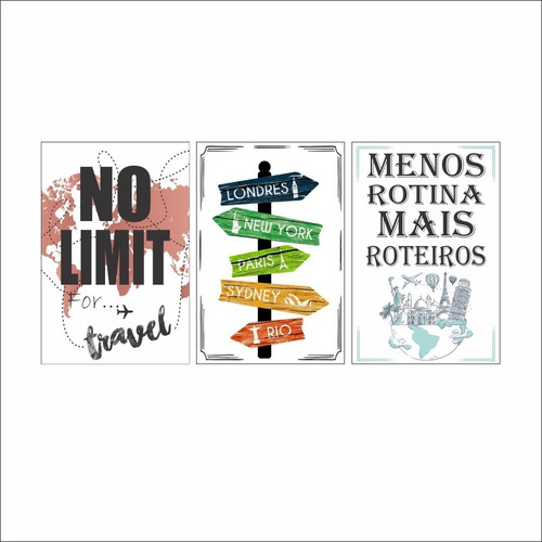 Kit 3 Placas Decorativas Frases Viaje (20cmx30cm Cada Placa)