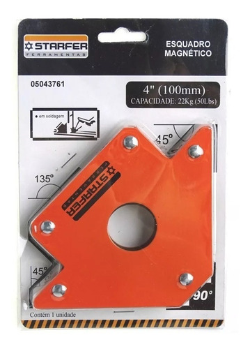 01 Esquadro Magnetico P/ Canto 100mm 22kg  Starfer 74686