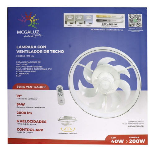 Lampara Ventilador De Techo Aspas Ocultas Iluminacion 30501 50 Cm 60 Hz Blanco Trasparente Plástico 7
