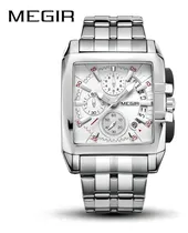 Comprar Reloj cuadrado original plateado de lujo de Megir, visera blanca, color de la correa: plata, color del bisel: plata, color de fondo: plata