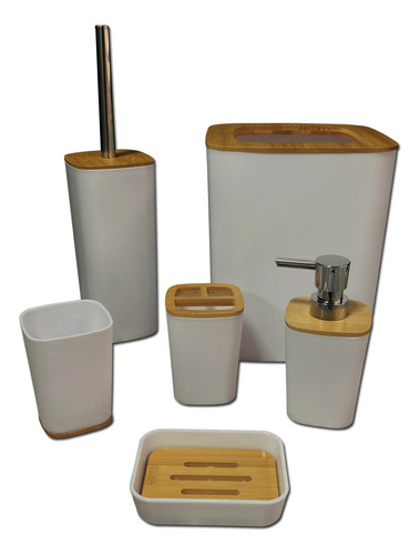 Set Accesorios Baño Diseño Bambu Dispenser Jabon Pettish