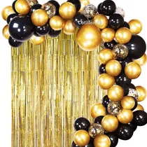 Comprar Arco Organico  Globos Negro Dorado Confetti Cortina Piñata 