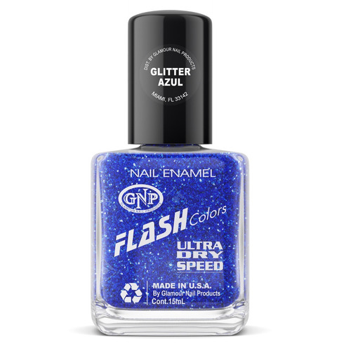 Esmalte Flash Colors De Gnp 15ml Glitter Azul