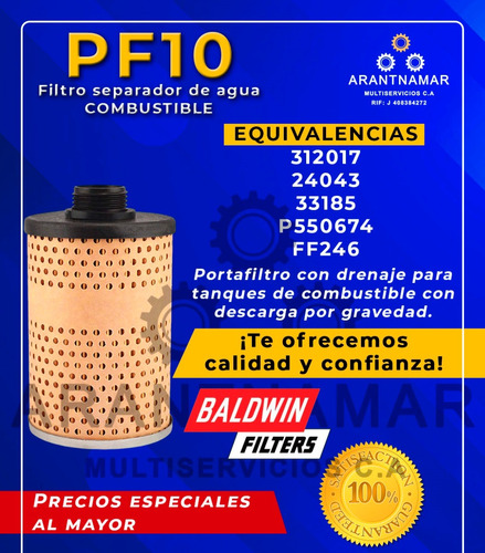 Filtro Baldwin Separador De Agua Y Combustible  Pf10 33185
