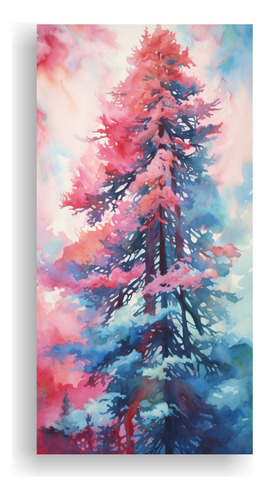 25x50cm Cuadro Abstracto De Árbol Gigante En Colores Rosa Y