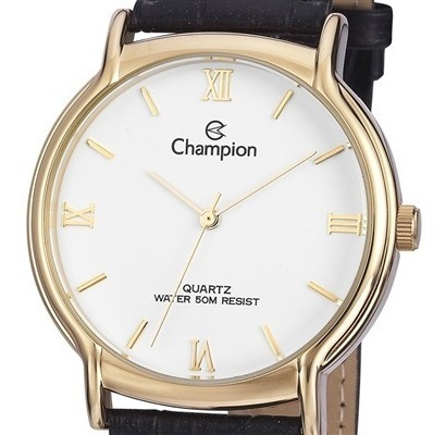 Relogio Masculino Champion Dourado Pulseira Couro Cn20006b
