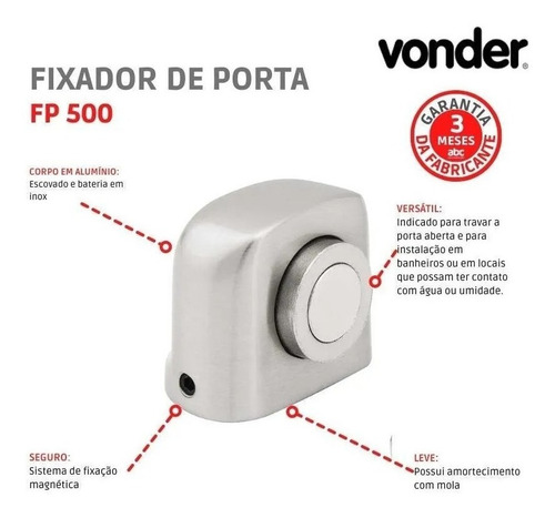 Fixador Magnetico Trava De Porta Fp 500 Alumínio Vonder