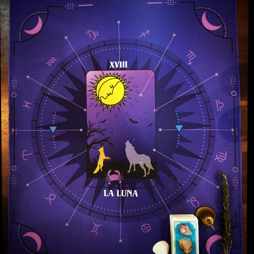 Paño Tarot La Luna 70x60doble Tela+ Bolsa Mazo Amplia