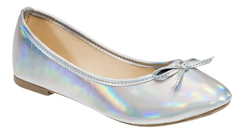 Zapato De Piso Flats Dama Sexy Girl 3025 Plata Moño 22-26 T7