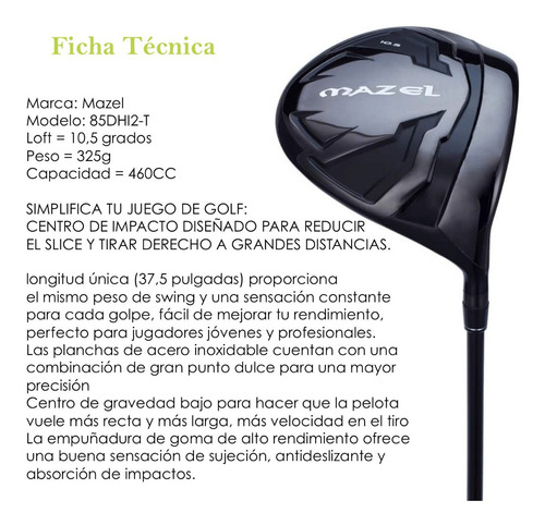 Imagen 8 de 8 de Driver Golf Antislice Mazel Titanio Maxima Distancia Premium