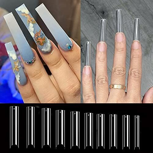 Puntas De Uñas Postizas De Curva C Extra Largas XL, 500 Piezas, Naturales Y  Transparentes, Para Uñas Acrílicas, Rectas, Cuadradas, Cónicas |  