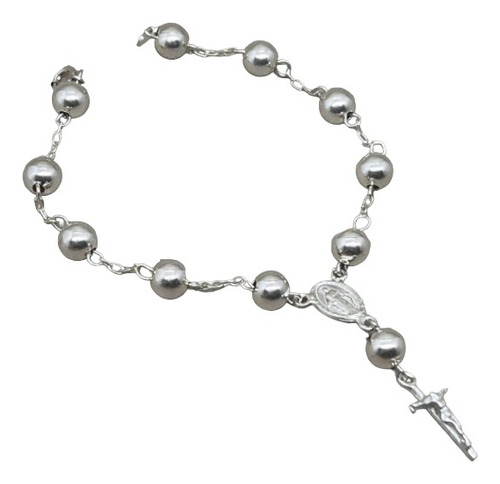 Pulsera En Plata 925 Denario Rosario Cruz 8mm C.aa