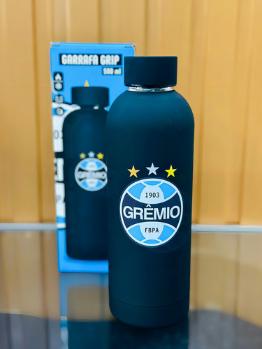 Garrafa Termica Grip 500ml Emborrachado Times - Gremio Preta