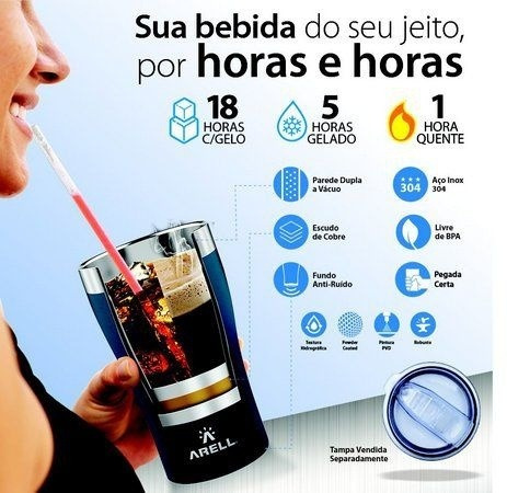 Imagem 3 de 9 de Copo Térmico De Cerveja 500ml Azul Ocean Blue - Arell