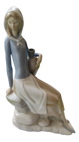 Figura De Porcelana Española Tipo Lladró Mujer Con Jarron