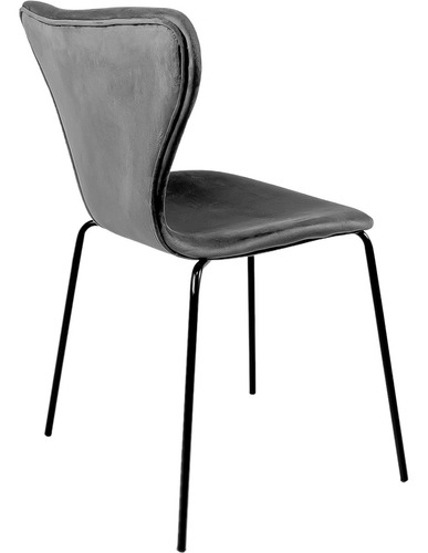 Juego Set 4 Sillas Tapizadas Terciopelo Comedor Minimalista Estructura de la silla Negro Asiento Gris oscuro