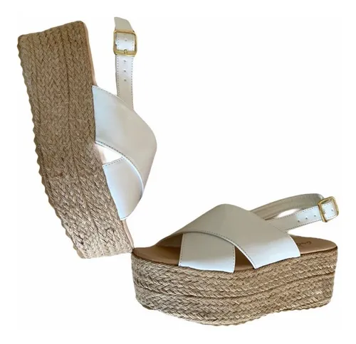 Sandalias Huaraches Plataforma Yute Blancas Dama