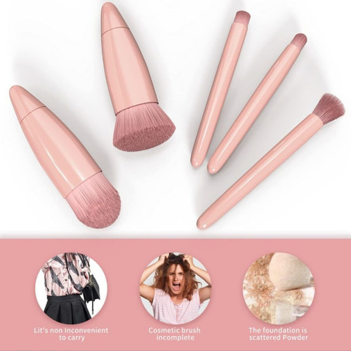Juego Brochas Con Espejo Maquillaje Viaje Fácil Llevar 5 Pza