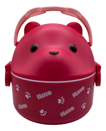 Tupper Lunchera Oso 800ml 6 Piezas + Tenedor Rojo Oso Rojo