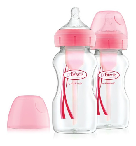 Pack 2 Mamaderas Boca Ancha Options+ 270ml Dr. Browns Rosa