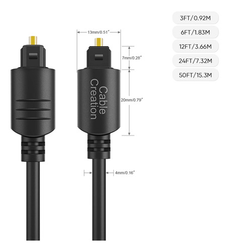 Cable De Audio Optico Digital Cablecreation De 6 Pies, Fi...