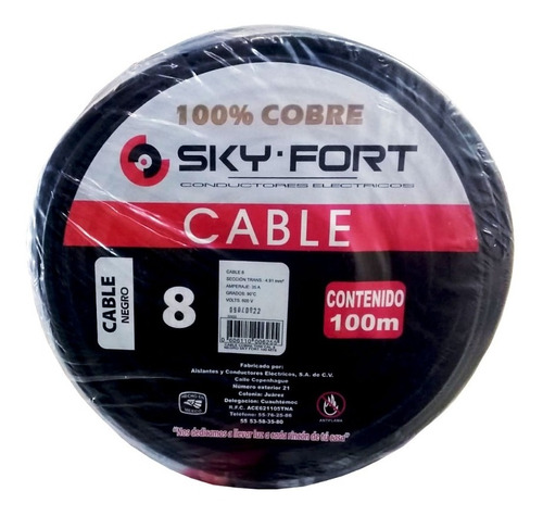 Cable Electrico Sky Fort Calibre 8 100% Cobre