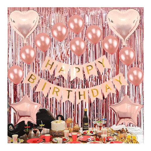 Set Kit Decoración Feliz Cumpleaños Oro Rosa Happy Birthday 