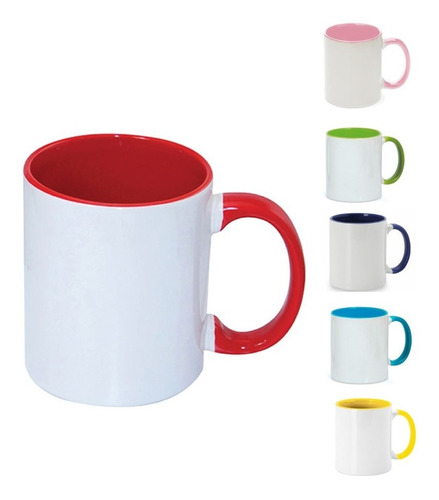 Imagen 1 de 6 de Jarros Tazas Bicolor Asa Y Fondo De Color Para Sublimar 11oz