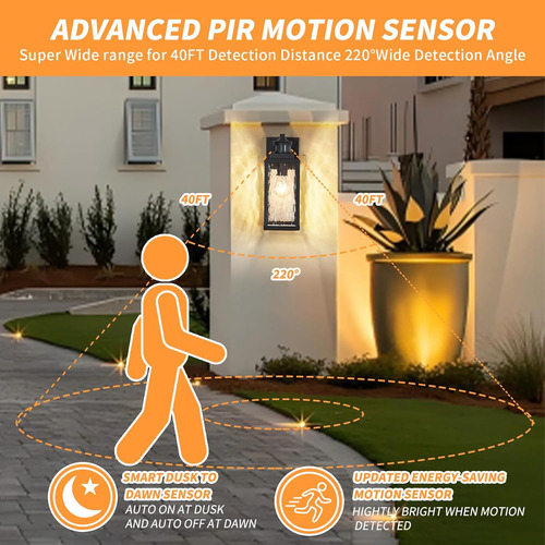 Paquete De 2 Luces De Pared Para Exteriores Con Sensor De Mo