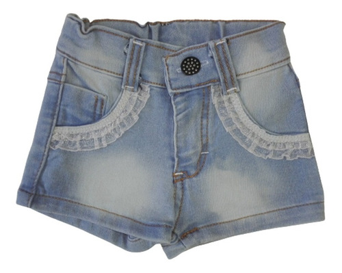 Short De Jean Para Niña Con Detalle De Puntilla 