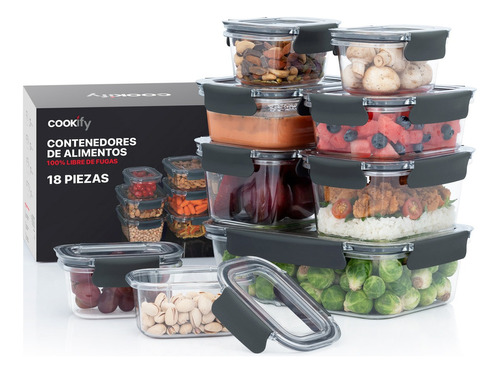 Recipientes 9 pzas Contenedores Herméticos para Alimentos Cookify | Libres de BPA, Diseño Apilable para Máximo Ahorro de Espacio.