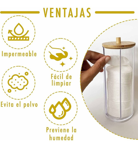 Imagen 5 de 9 de Organizador Porta Algodón Desmaquillante Acrílico Y Madera