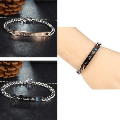 Imagen 4 de 7 de 2 Pulseras Pareja King Queen Rey Reina Regalo Novios Amor