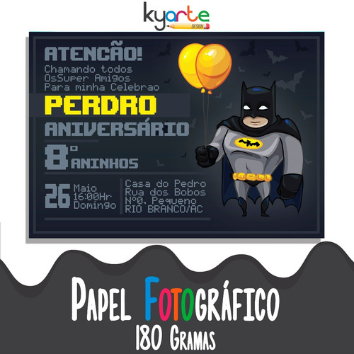 Imagem 4 de 5 de 80 Convites Aniversário Infantil Batman Frete Grátis