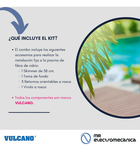 Skimmer Vulcano + Kit Accesorios Para Pileta Fibra Grande