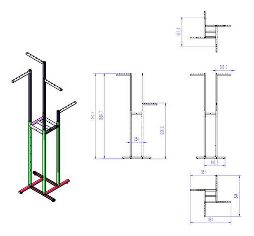 Rack Para Colgar Ropa Exhibidor 4 Brazos 1.8m Con Ruedas