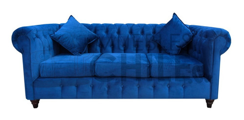 Sofa Capitone Chesterfield Felpa Azul / Muebles Chile