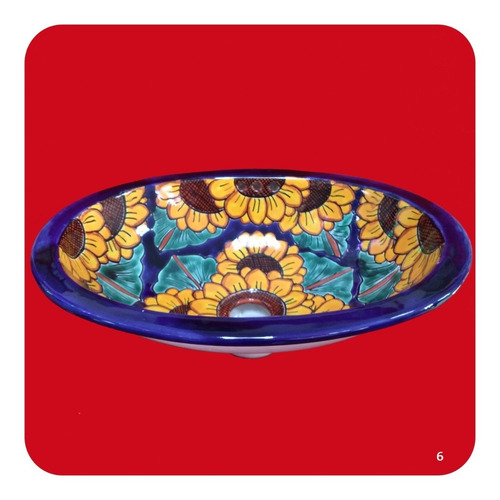 Imagen 3 de 3 de Lavabo Chico Color De Cerámica Tipo Talavera 40x30x14 Cm M16