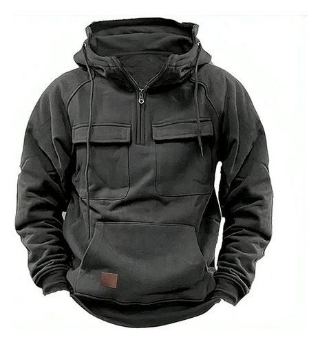 Hombres Sudadera Táctica Zip Cargo Pullover Sudaderas