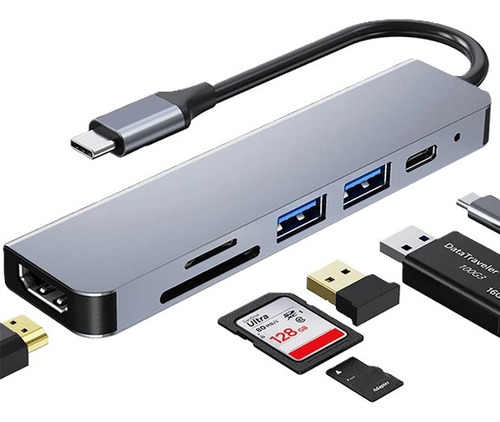 Hub Adaptador 7x1 Hdmi Sd Tf Usb 3.1 Carga Garantia 1 Año