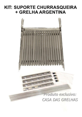 Conjunto Suporte Churrasqueira + Grelha Argentina Inox 40cm