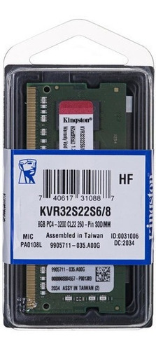 Memoria Ram Kingston 8 Gb 3200 Mhz Ddr4 Para Laptop